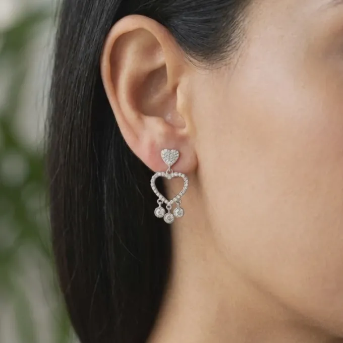 Silver Heart Dangler Earrings