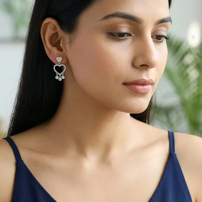 Silver Heart Dangler Earrings