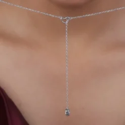 Silver Heart Drip Lariat Necklace