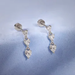 Silver Heart Drop Ear Piercings