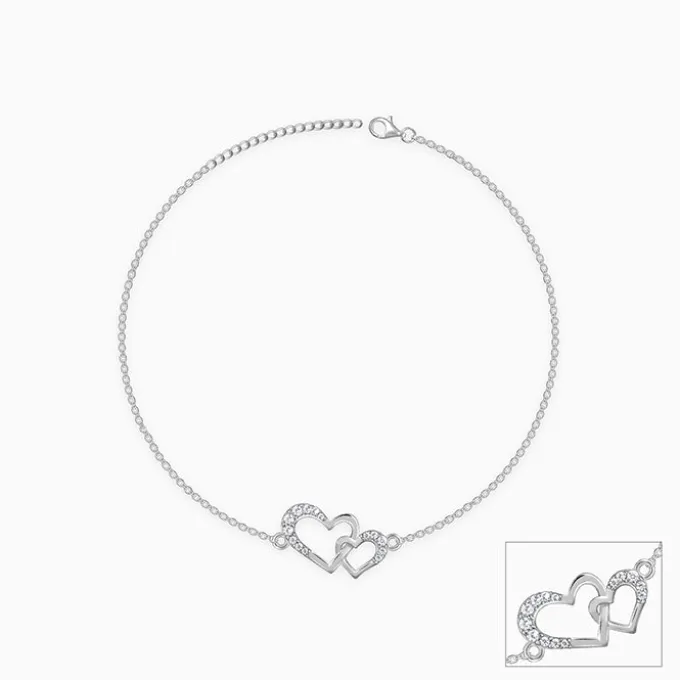 Silver Heart Interlocked Anklet