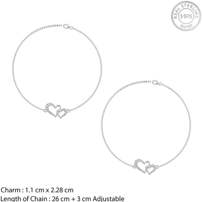 Silver Heart Interlocked Anklet
