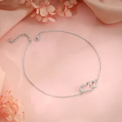 Silver Heart Interlocked Anklet