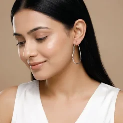 Silver Heart Loop Hoop Earrings