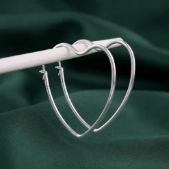Silver Heart Loop Hoop Earrings