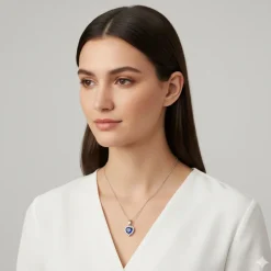 Silver Heart Of The Ocean Pendant With Link Chain