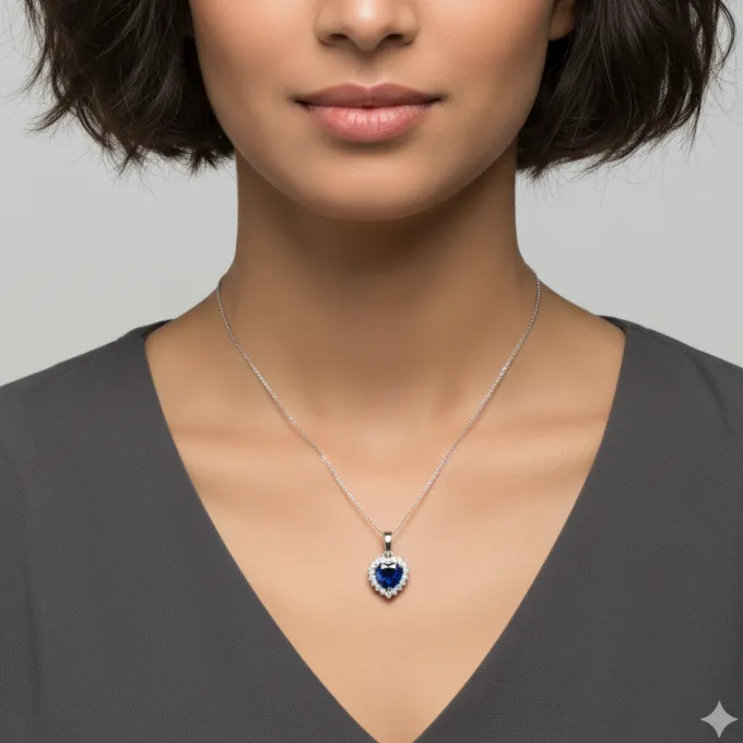 Silver Heart Of The Ocean Pendant With Link Chain
