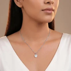 Silver Heart Ray Pendant With Link Chain