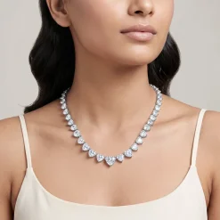 Silver Heart Tennis Necklace