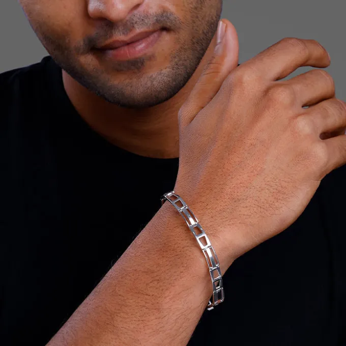 Silver Jazzy Link Bracelet For Him