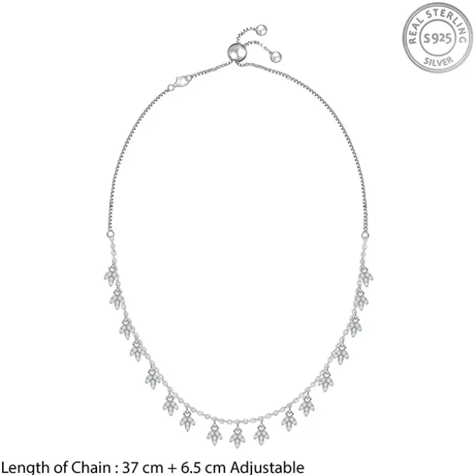 Silver Leaf Fringe Choker Necklace