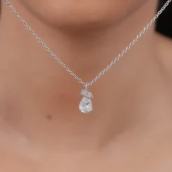 Silver Leafy Teardrop Pendant With Link Chain