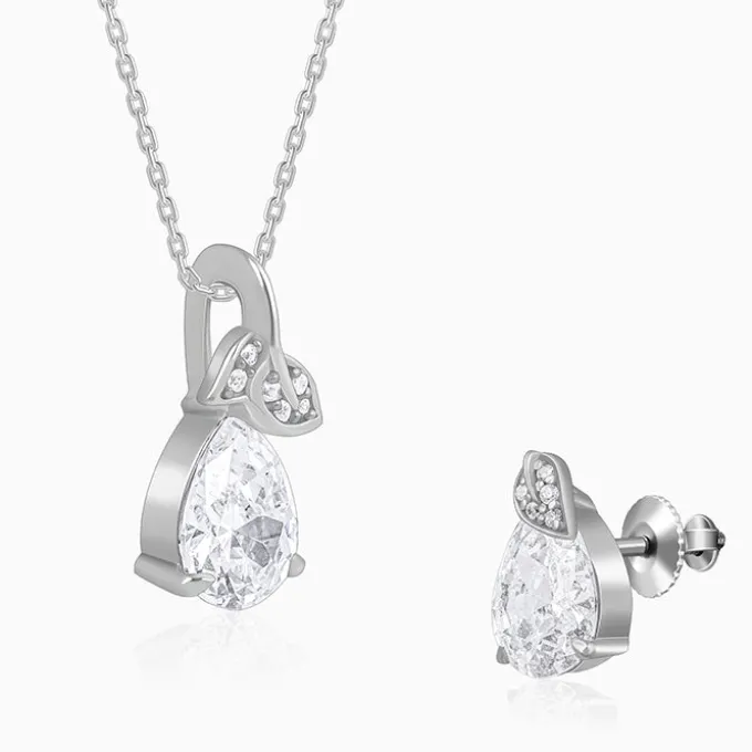 Silver Leafy Teardrop Set
