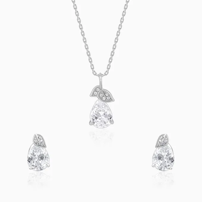 Silver Leafy Teardrop Set