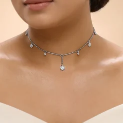 Silver Light Charm Choker Necklace