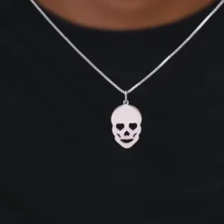 Silver Love Skull Pendant with Link Chain For Him