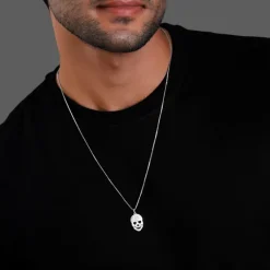 Silver Love Skull Pendant with Link Chain For Him