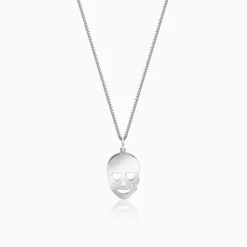 Silver Love Skull Pendant with Link Chain For Him