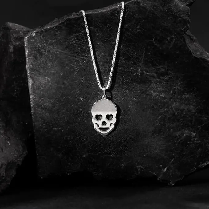 Silver Love Skull Pendant with Link Chain For Him