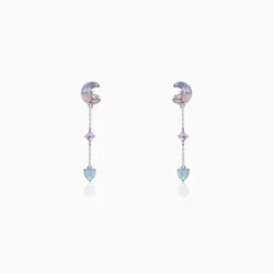 Silver Lunar Love Moonstone Drop Earrings