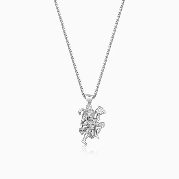 Silver Mahabali Hanuman Pendant with Box Chain For Him