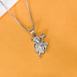 Silver Mahabali Hanuman Pendant with Box Chain For Him