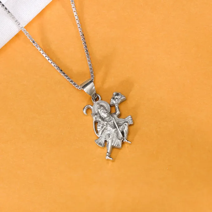 Silver Mahabali Hanuman Pendant with Box Chain For Him