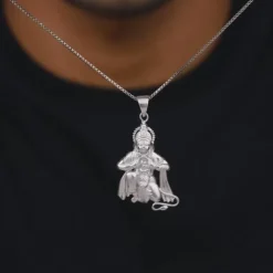 Silver Mahabali Hanuman Pendant with Box Chain For Him