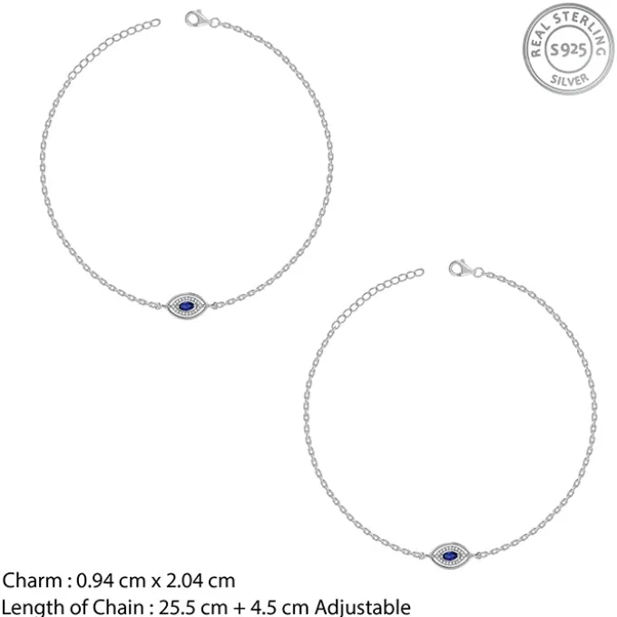 Silver Marquise Evil Eye Anklet