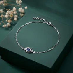 Silver Marquise Evil Eye Anklet