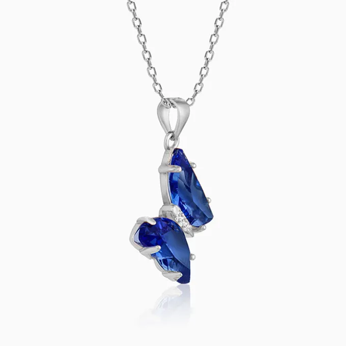 Silver Midnight Blue Butterfly Pendant With Link Chain