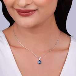 Silver Midnight Blue Pendant With Link Chain