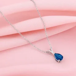 Silver Midnight Blue Pendant With Link Chain