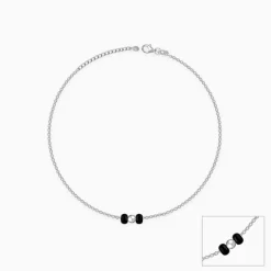Silver Minimal Black Beads Anklet