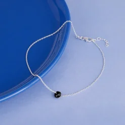 Silver Minimal Black Bead Anklet