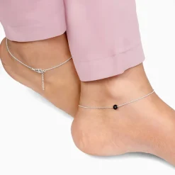 Silver Minimal Black Bead Anklet