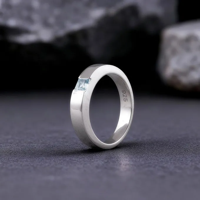 Silver Minimal Topaz Ring For Him