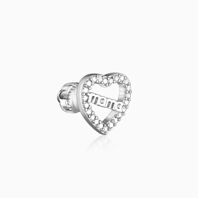 Silver Mother's Heart Stud Earrings