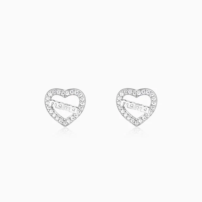 Silver Mother's Heart Stud Earrings