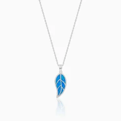 Silver Mystic Blue Leaf Pendant with Link Chain