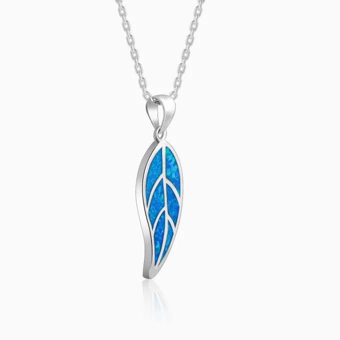 Silver Mystic Blue Leaf Pendant with Link Chain