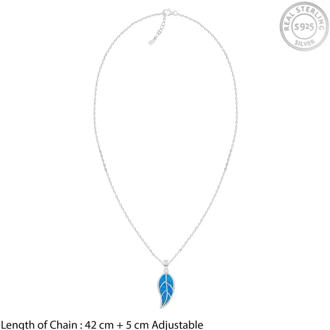 Silver Mystic Blue Leaf Pendant with Link Chain