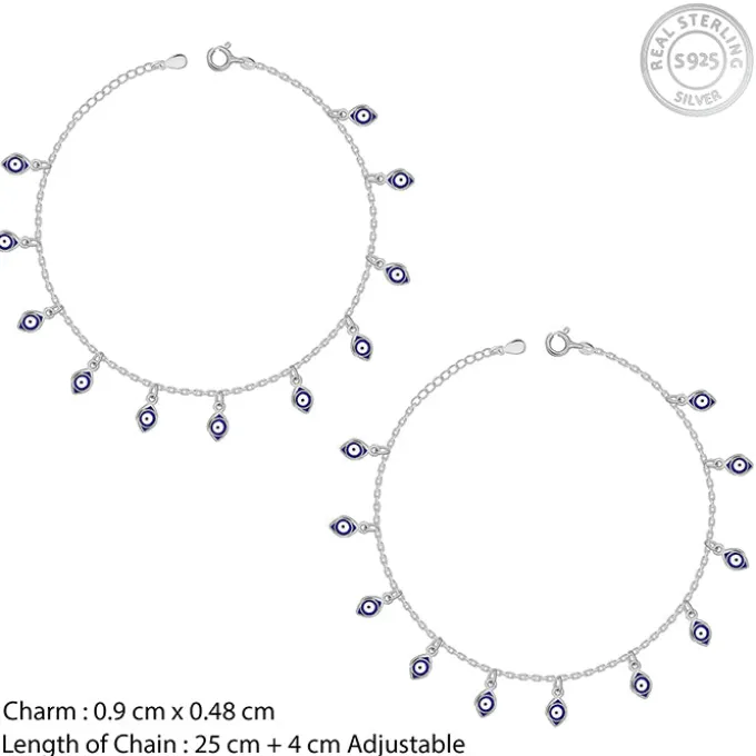 Silver Nazar Charm Anklet