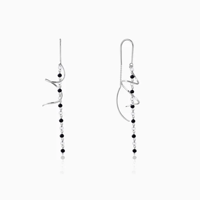 Silver Noir Swirl Dangler Earrings