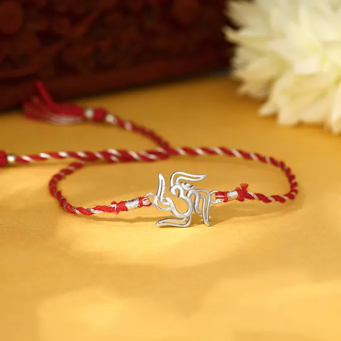 Silver Om and Swastik Rakhi