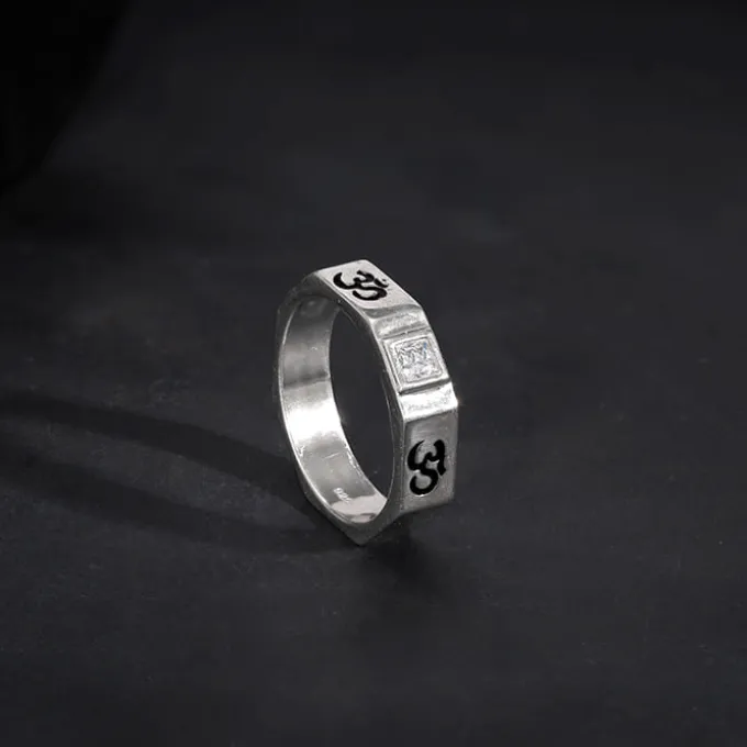 Silver Om Ring For Men