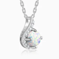 Silver Opal Classic Pendant With Link Chain