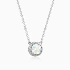 Silver Opal Moon Necklace