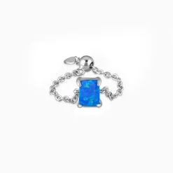 Silver Opal Rectangle Chain Ring