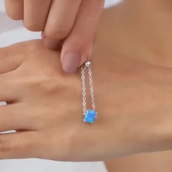 Silver Opal Rectangle Chain Ring